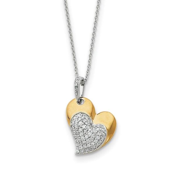 Sterling Silver Gold Tone & CZ Blessed Beyond Measure Heart Necklace